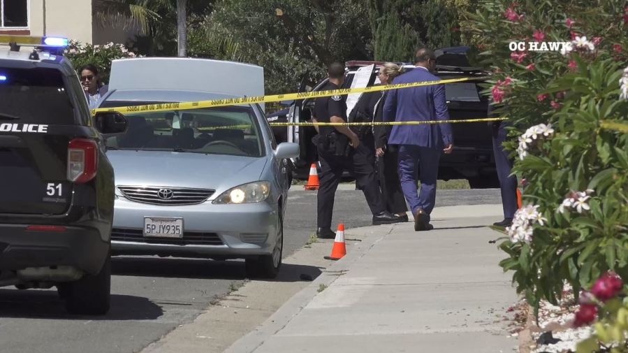 Police are searching for suspects after a man was shot and killed in an Irvine neighborhood on Aug. 3, 2023. (OC Hawk)