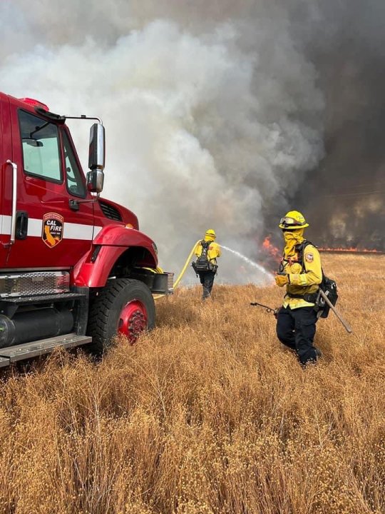 Fire crews battling the massive Rock Fire in Perris on August 9, 2023. (CAL FIRE)