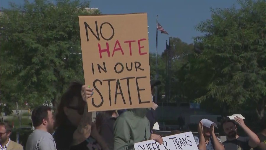 Violence erupted between a parental rights group and LGBTQ+ supporters over the call for transgender notification policies at Los Angeles public schools on August 22, 2023. (KTLA)