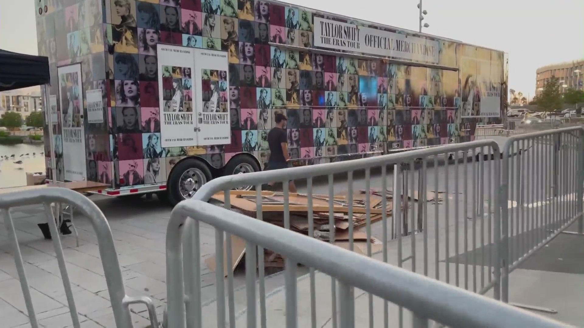 Merchandise truck for Taylor Swift's "The Eras Tour." (KTLA)