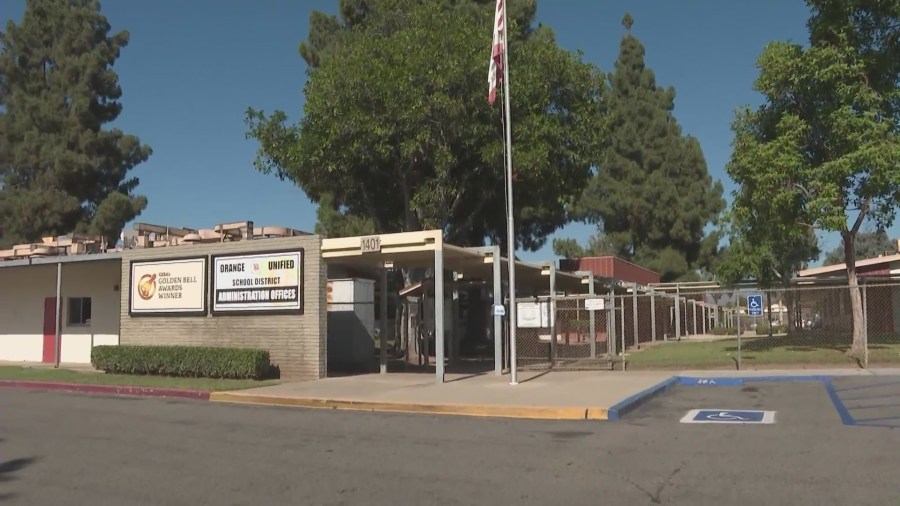 The Orange Unified School District administration offices in Orange, California. (KTLA)