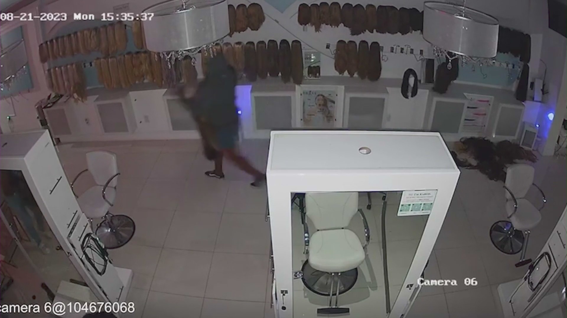 Security cameras captured burglars ransacking a Beverly Hills wig shop and escaping with almost $200,000 worth of wigs meant for cancer patients. (The Wig Fairy)