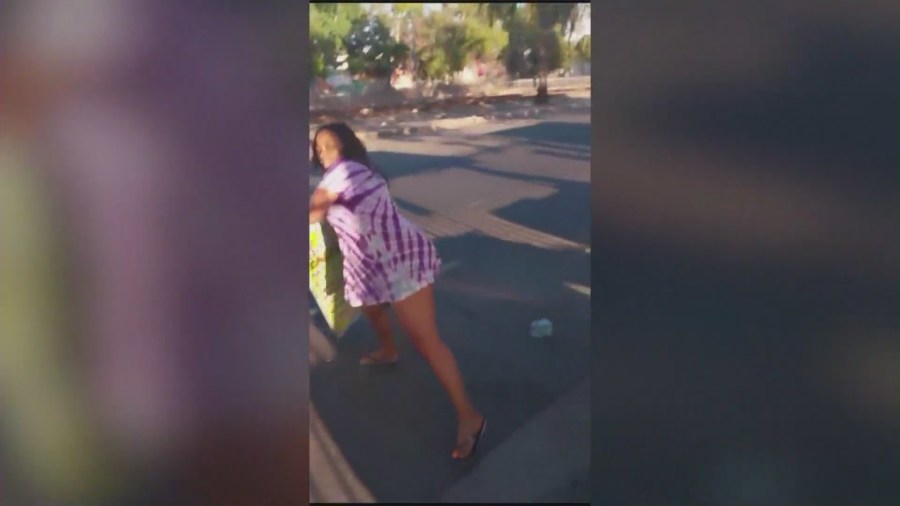 Video captured the moment a taco vendor was violently attacked by a woman who had refused to pay for her food in South Los Angeles on August 6, 2023. (KTLA)