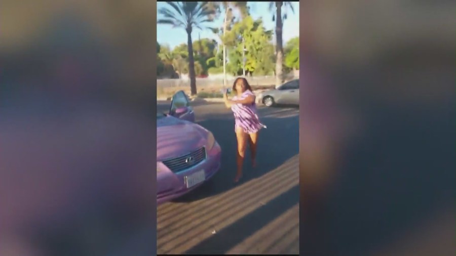 Video captured the moment a taco vendor was violently attacked by a woman who had refused to pay for her food in South Los Angeles on August 6, 2023. (KTLA)