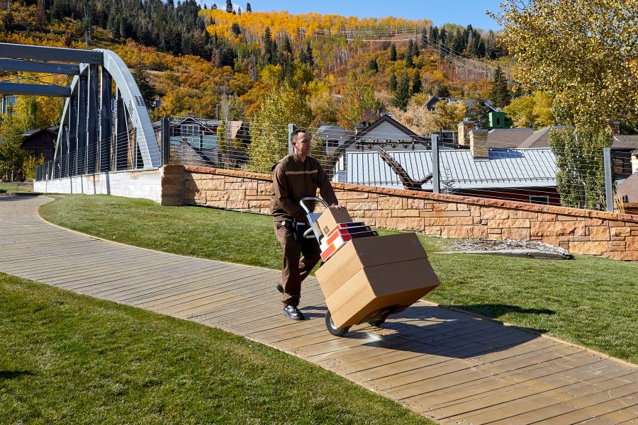 UPS worker delivering packages. (United Parcel Service)