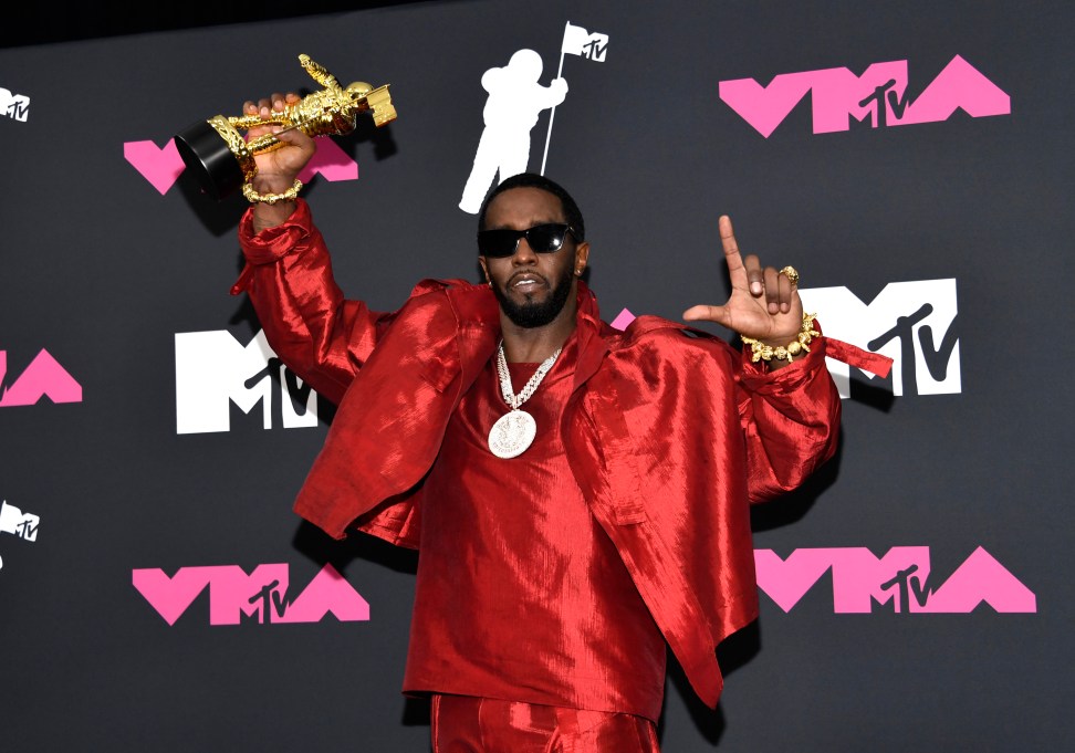 Sean "Diddy" Combs, winner of the global icon award, poses in the press room at the MTV Video Music Awards on Tuesday, Sept. 12, 2023, at the Prudential Center in Newark, N.J. (Photo by Evan Agostini/Invision/AP)