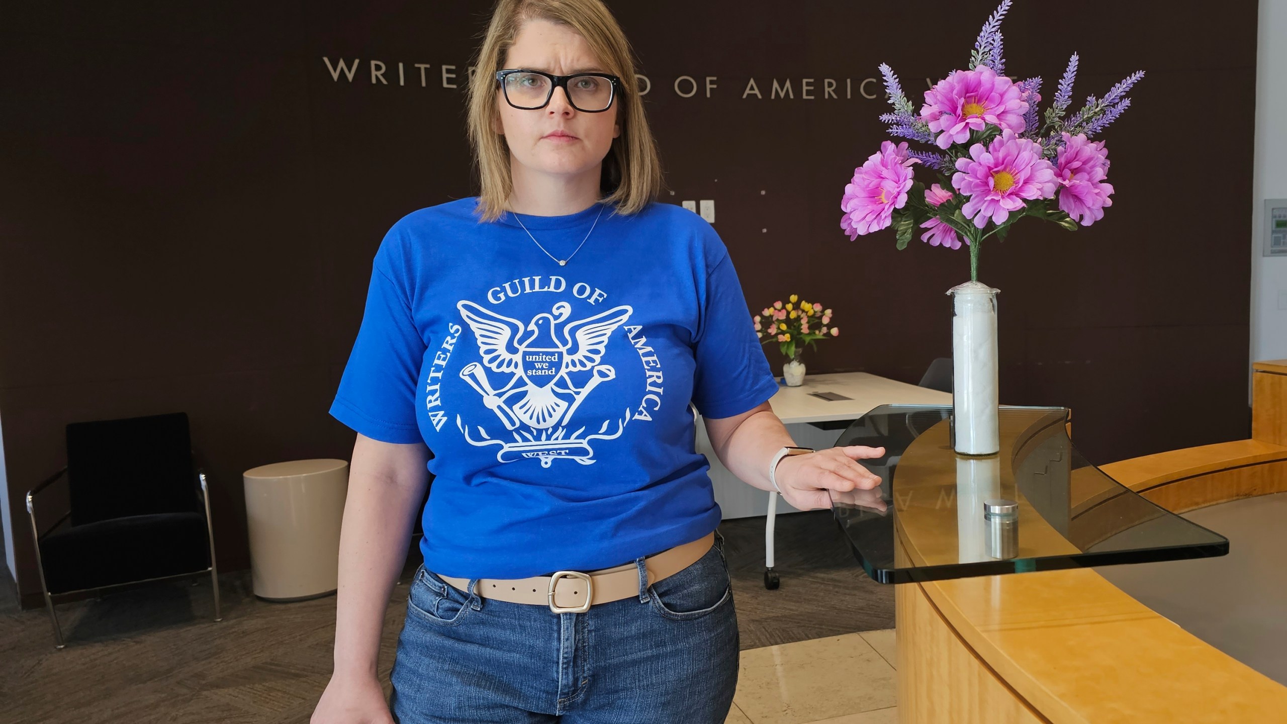 FILE - Ellen Stutzman, the new chief negotiator for the WGA poses for a picture during an interview at the Writers Guild of America in Los Angeles on May 2, 2023. Negotiations between striking screenwriters and Hollywood studios are set to resume Wednesday, the latest attempt to bring an end to pickets that have brought film and television productions to a halt. The two sides have been divided on issues of pay, the size of writing staffs on shows and the use of artificial intelligence in how scripts are created. (AP Photo/Damian Dovarganes, File)