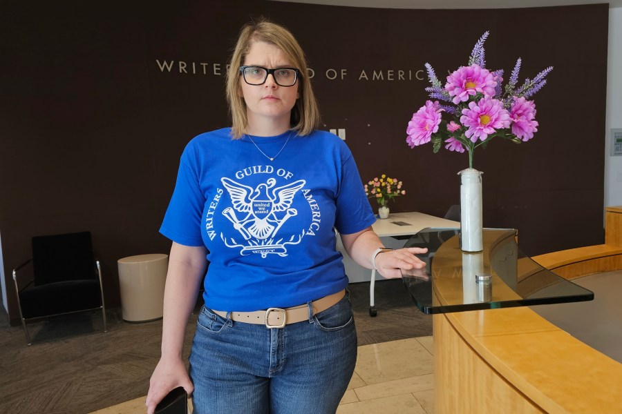 FILE - Ellen Stutzman, the new chief negotiator for the WGA poses for a picture during an interview at the Writers Guild of America in Los Angeles on May 2, 2023. Negotiations between striking screenwriters and Hollywood studios are set to resume Wednesday, the latest attempt to bring an end to pickets that have brought film and television productions to a halt. The two sides have been divided on issues of pay, the size of writing staffs on shows and the use of artificial intelligence in how scripts are created. (AP Photo/Damian Dovarganes, File)