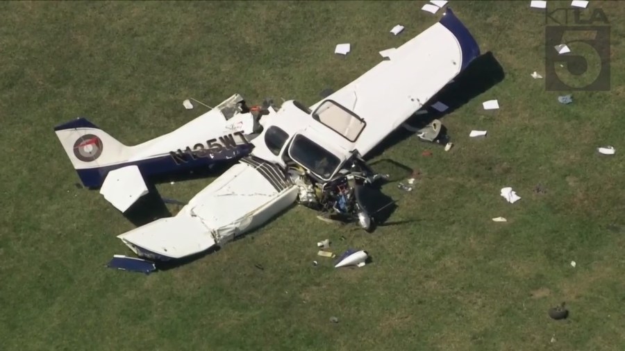 A small plane crashed in the San Pedro area on Sept. 25, 2023. (KTLA)