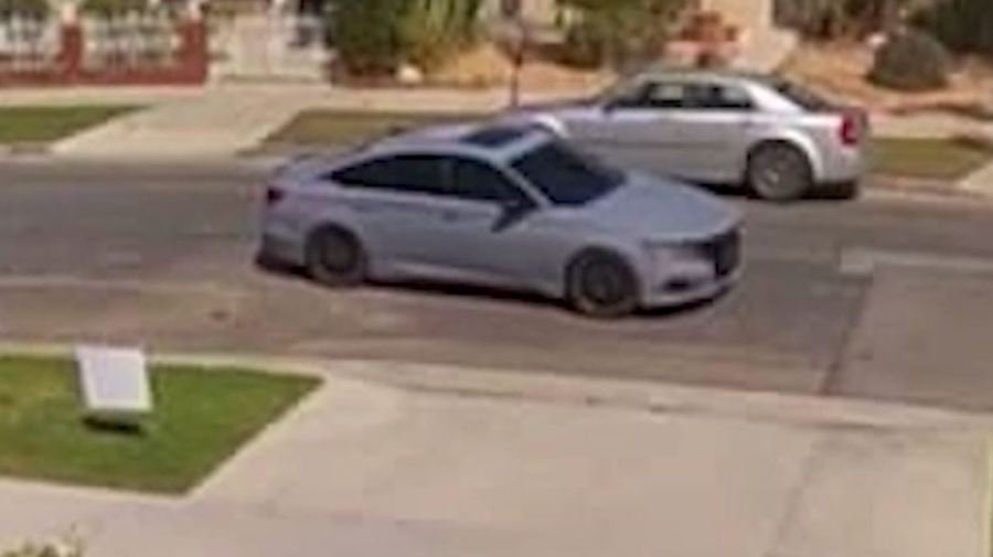 The suspect's blue-grey colored sedan captured on security camera prior to an attempted break-in of a Pico-Robertson home.