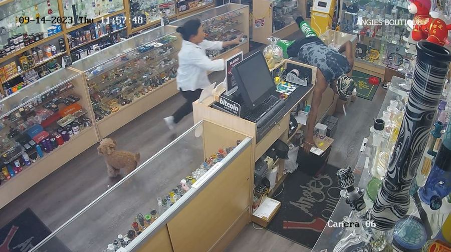 Suspect seen on security camera ransacking a Chinatown shop while brutally attacking an elderly woman on Sept. 14, 2023. (Angies Boutique)