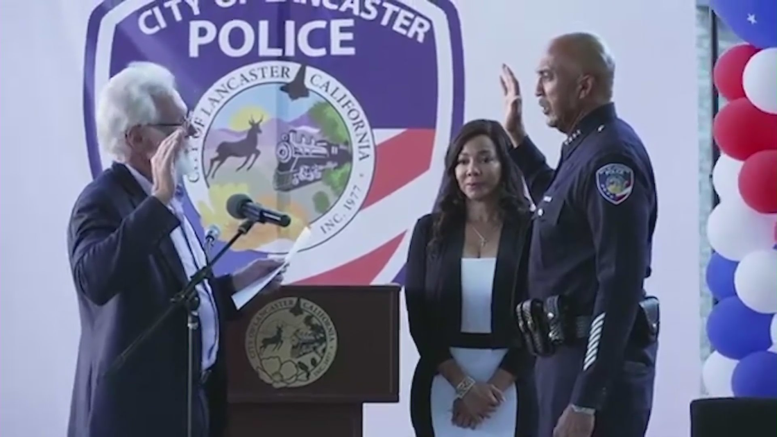 Rod Armalin is sworn in as the first police chief of the soon-to-be-formed Lancaster Police Department. (City of Lancaster)