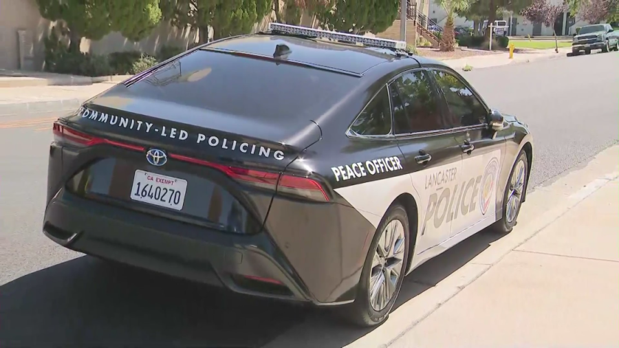 A squad car for the newly created Lancaster Police Department is seen on Sept. 14, 2023. (KTLA) 