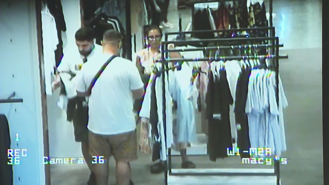 Romanian nationals charged in a retail theft operation are seen in a surveillance photo released by the Pasadena Police Department on Sept. 20, 2023.
