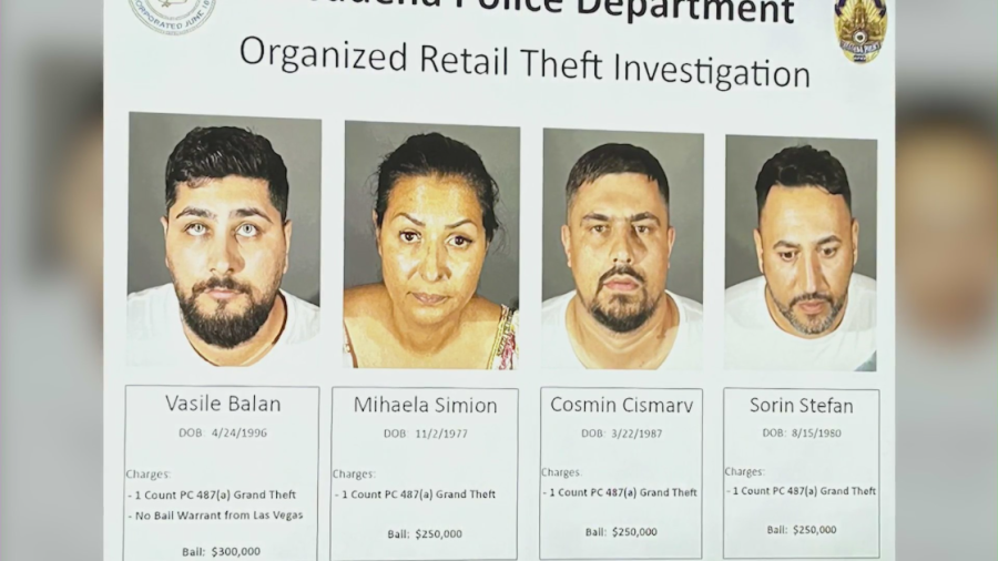 Romanian nationals charged in a retail theft operation are seen in photos released by the Pasadena Police Department on Sept. 20, 2023.