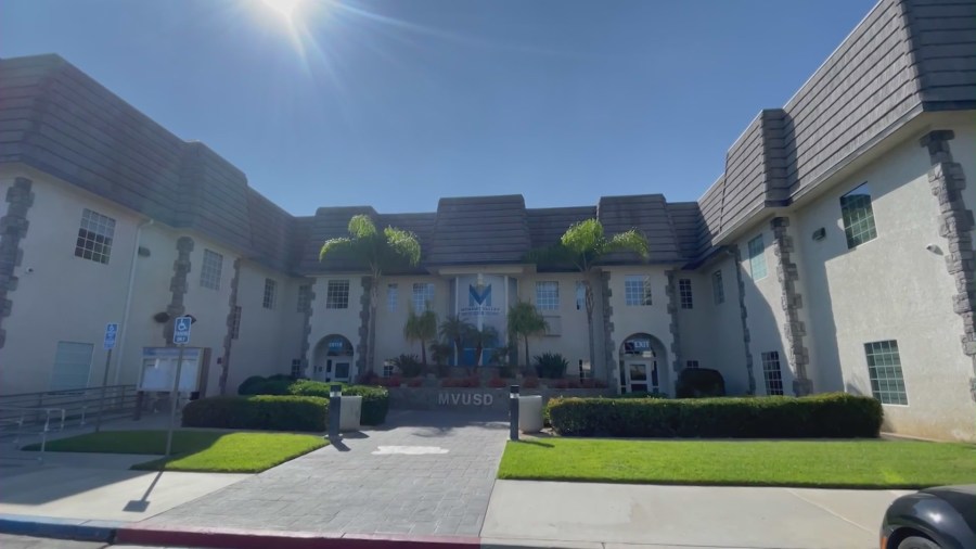 The Moreno Valley Unified School District headquarter building. (KTLA)