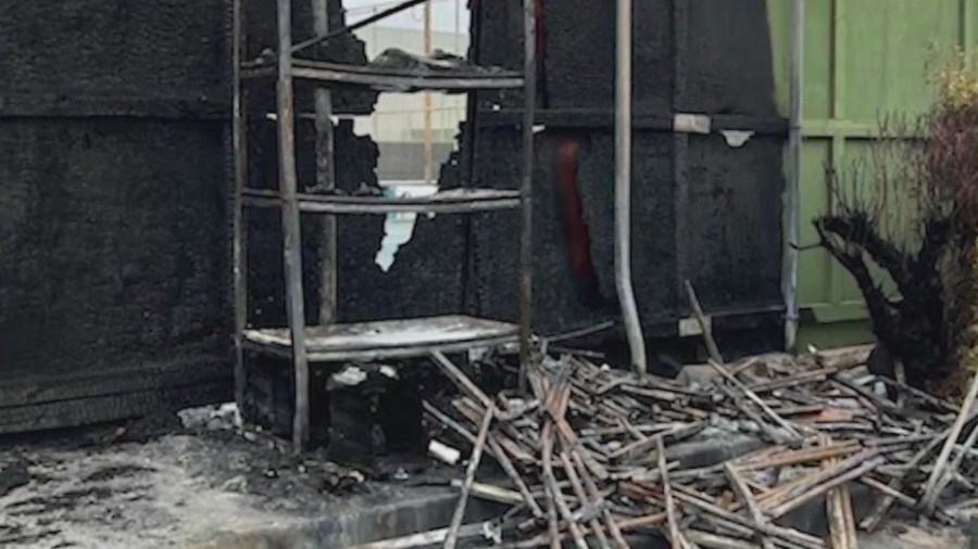 Police are investigating after a pickleball storage shed was set on fire in Santa Monica on Sept. 25, 2023, destroying thousands of dollars worth of equipment. (Lynn Soodik)