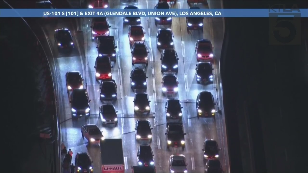 Demonstrators shut down the 101 Freeway calling attention to the ongoing crisis between Armenia and Azerbaijan on Sept. 19, 2023. (KTLA)