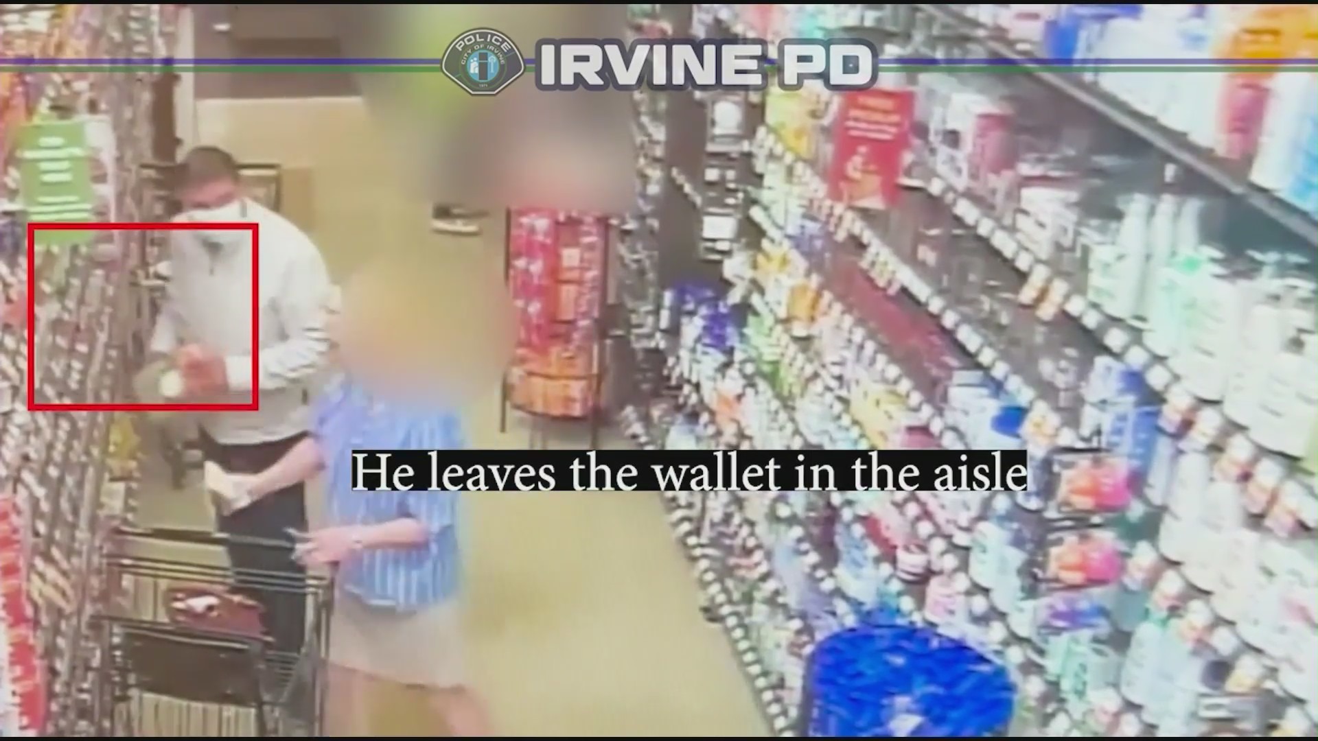 Security video of suspects targeting a woman at a Ralph’s in Irvine when she leaves her purse unattended inside her cart on Sept. 13, 2023. (Irvine Police Department)