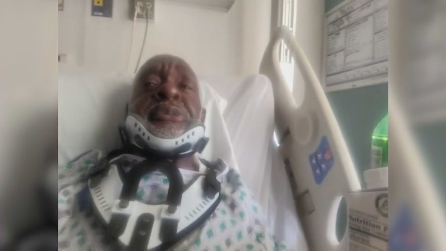 Calvin Smith, 68, in the hospital recovering after crashing his truck into a steep ravine and surviving five days without food or water. (KTLA)