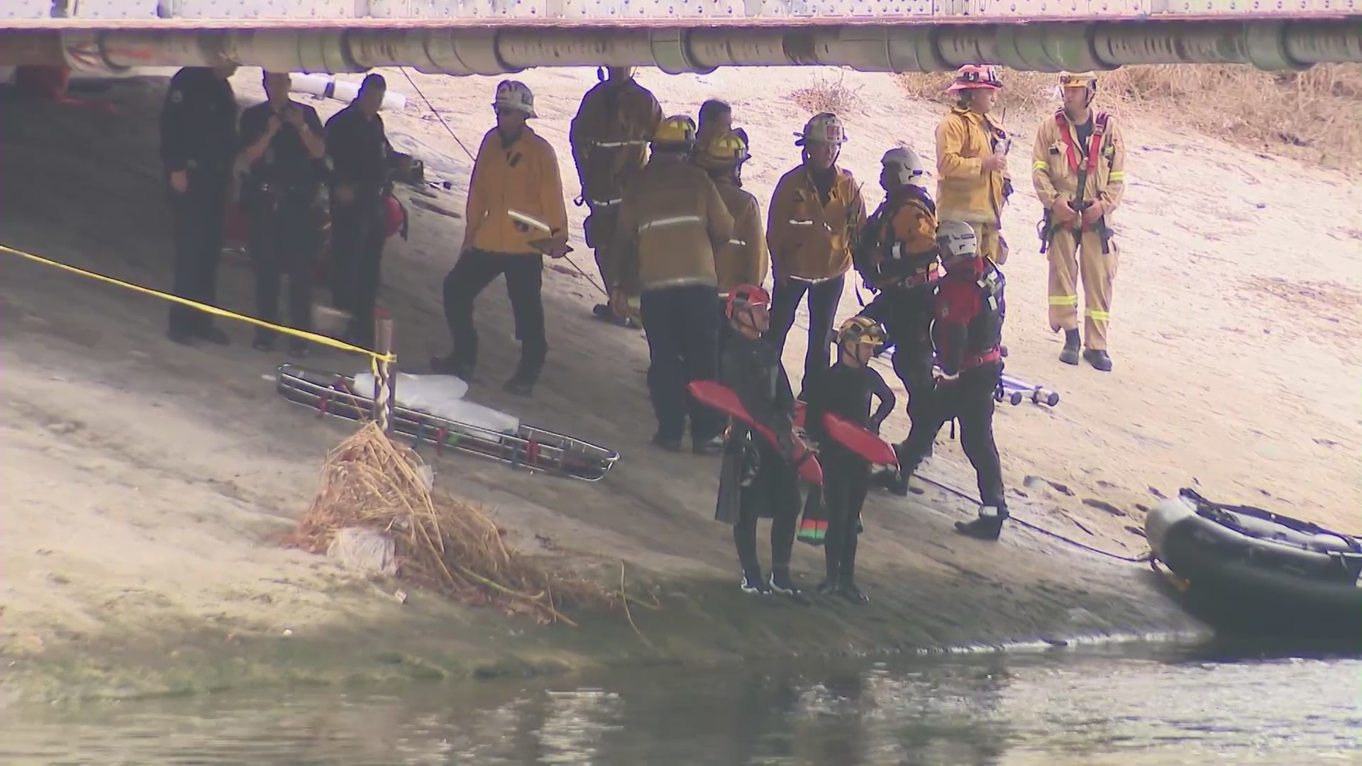 Authorities are investigating after a man's body was discovered under a bridge in Playa del Rey on Sept. 2, 2023. (KTLA)