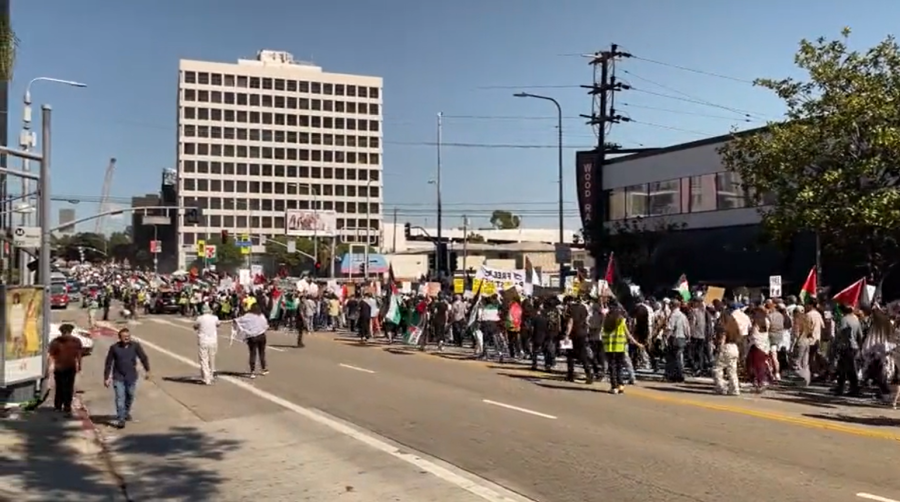 Thousands march through West L.A. in support of Palestine 