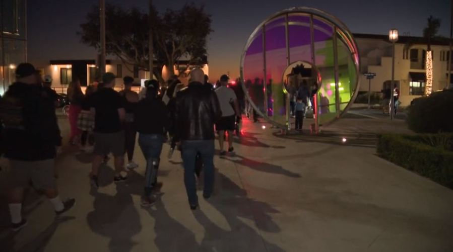 A candlelight vigil was held on Oct. 6, 2023 to honor Manhattan Beach motorcycle officer Chad Swanson who was killed in a multi-vehicle crash on the 405 Freeway in Carson. (KTLA)