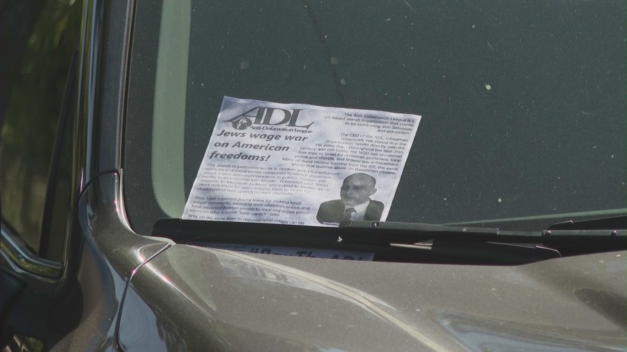 Antisemitic flyers were discovered in the city of Orange on Oct. 10, 2023. (KTLA)