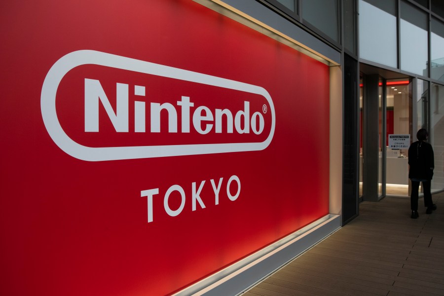 FILE - A Nintendo sign is seen outside Nintendo's official store in the Shibuya district of Tokyo, Thursday, Jan. 23, 2020. Nintendo reported an 18% rise in net profit for the first fiscal half on Tuesday, Nov. 7, 2023, as sales continued to get a boost from its hit Super Mario movie, as well as the popularity of various new video game software.(AP Photo/Jae C. Hong)