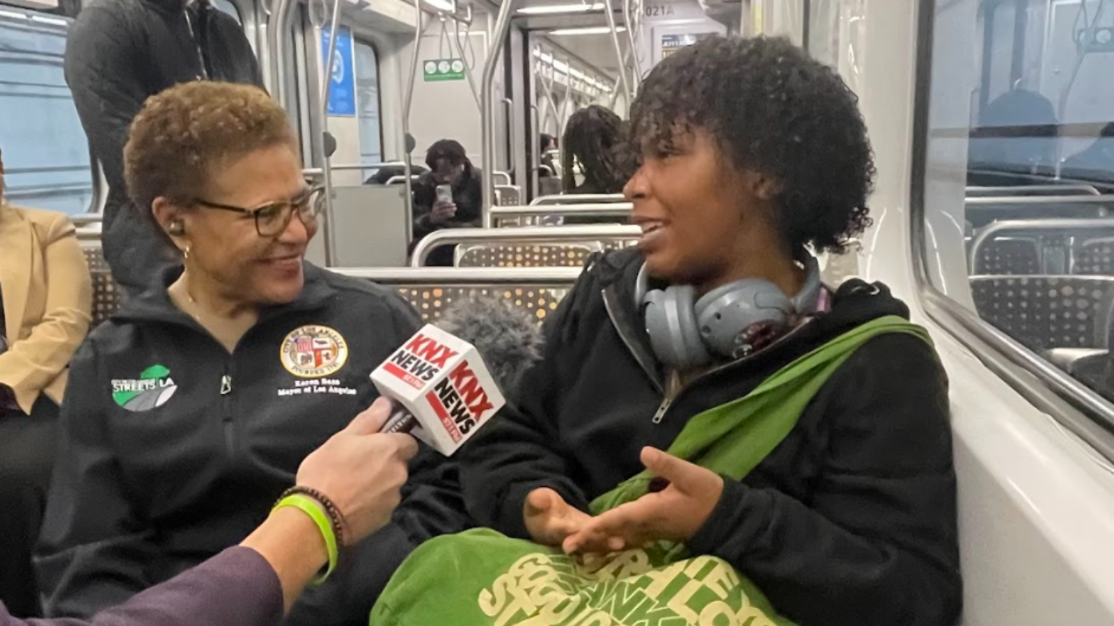 L.A. Mayor Karen Bass rides Metro train to promote public transit amid 10 Fwy commute nightmare