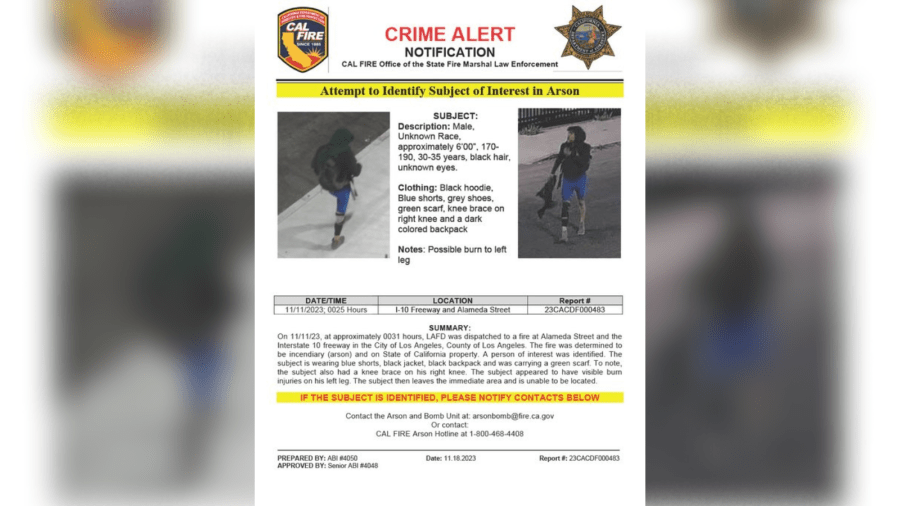 10 Freeway arson person of interest description released