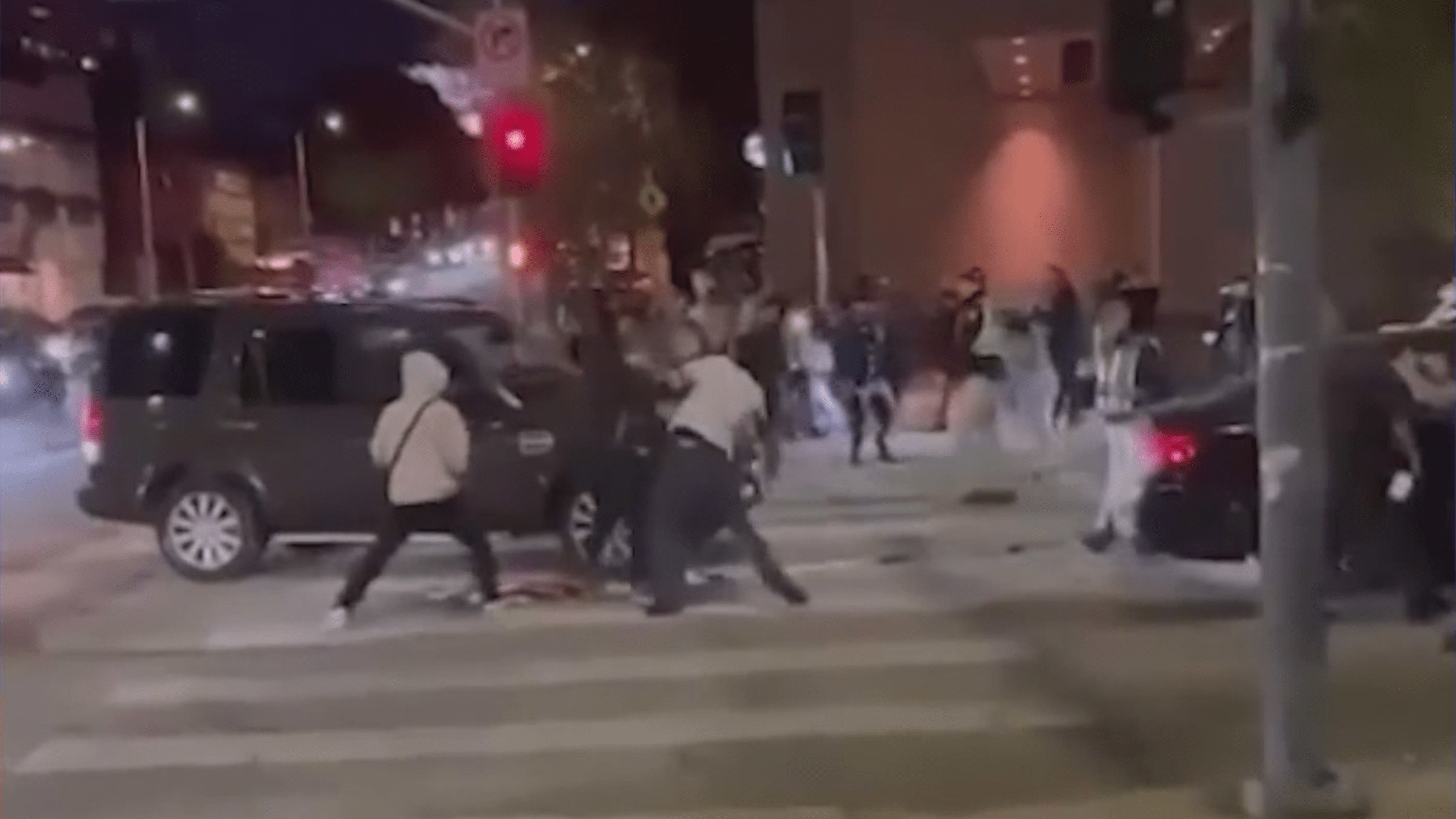 Fights seen outside the Los Angeles Museum of Tolerance on Nov. 8, 2023.