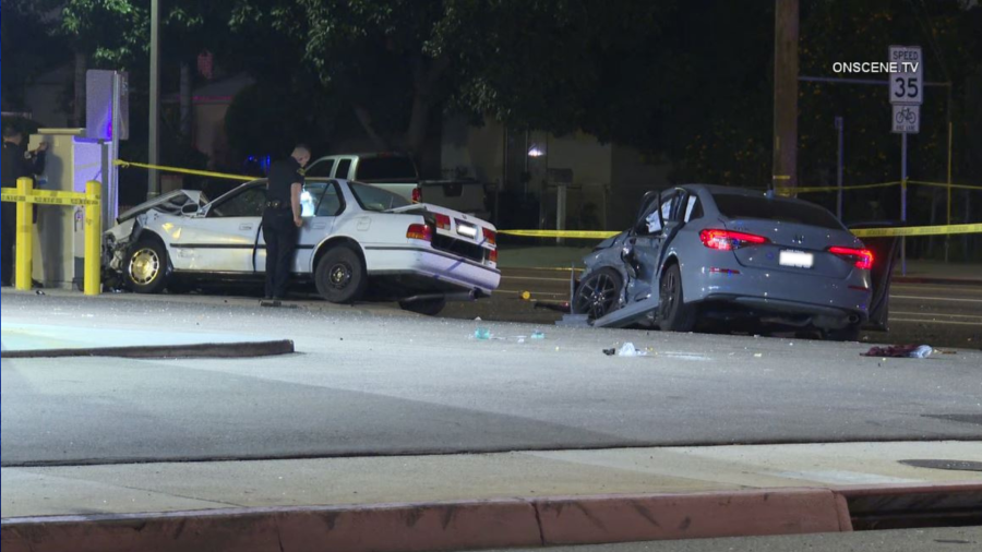 One person was killed in a hit-and-run crash as the suspect fled the scene and ditched their car in Pomona on Nov. 17, 2023. (OnScene.TV)