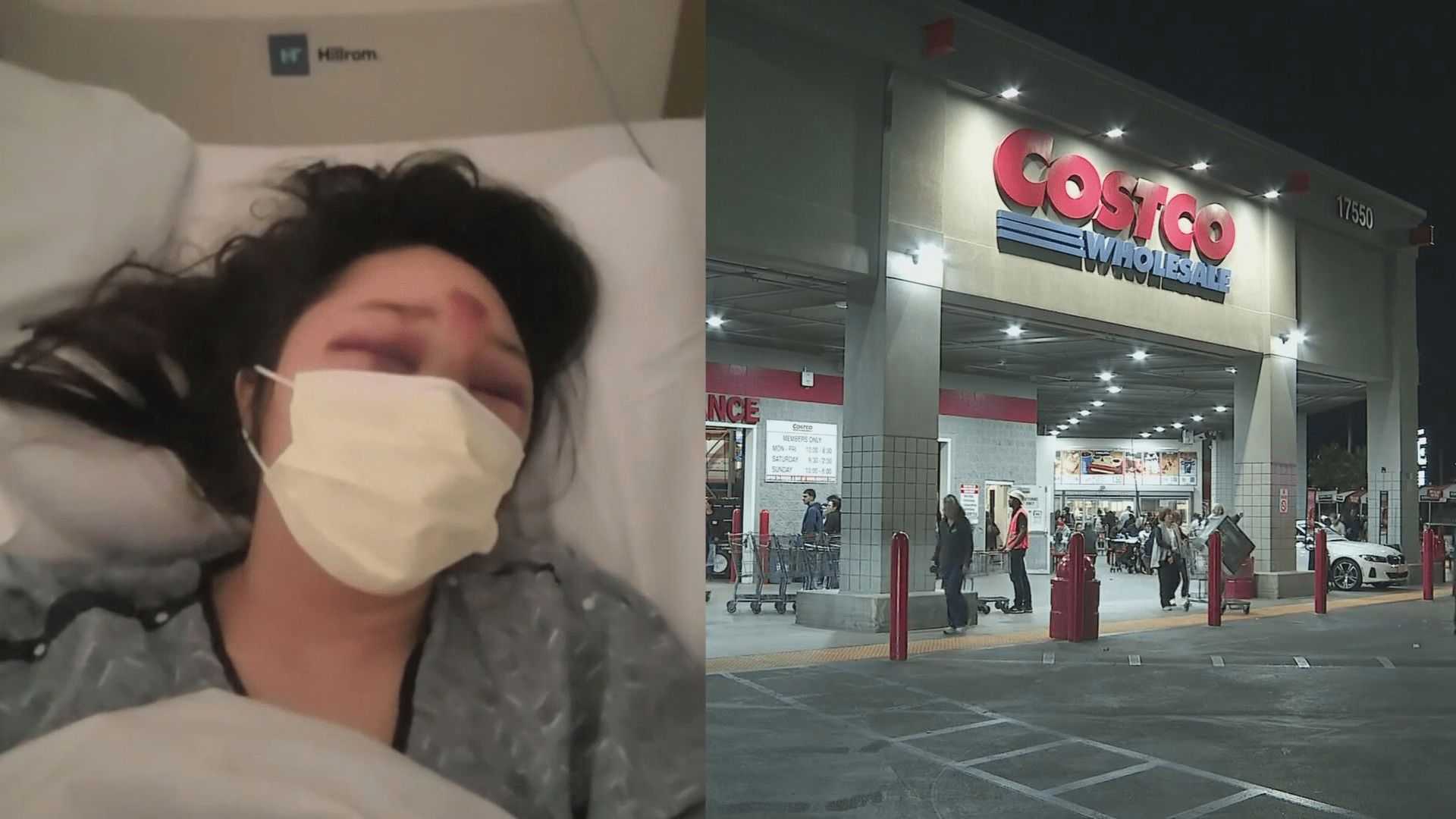 The 37-year-old victim of a violent purse snatching on Nov. 26, 2023 in the City of INdustry speaks from her hospital bed at Pomona Valley Hospital on Nov. 28, 2023. (KTLA)