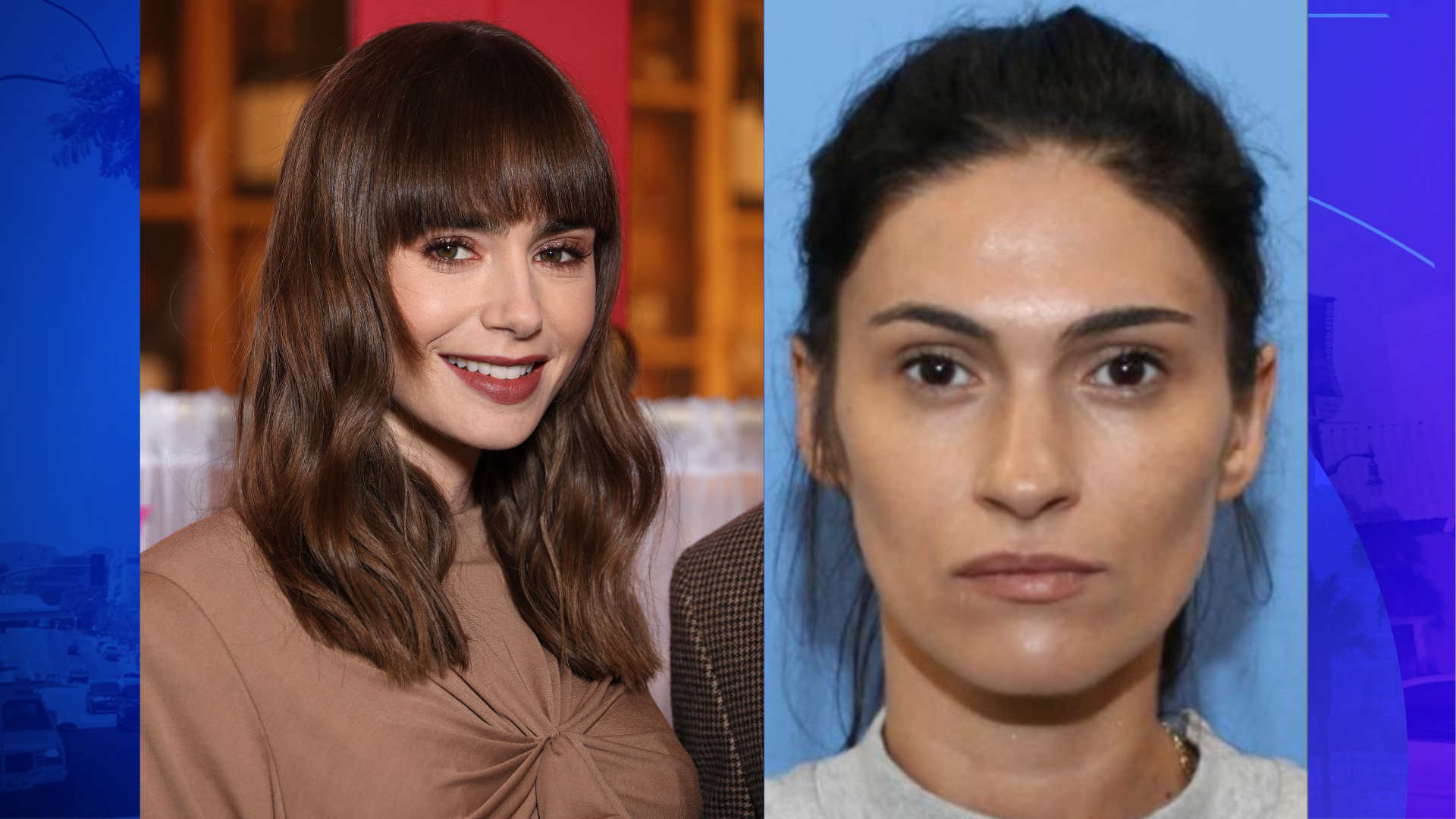 A West Hollywood thief with ties to Romanian organized crime groups is allegedly repsonsible for stealing the wedding and engagement rings of actress Lily Collins. (Getty IMages, LASD) From left: Actress Lily Collins, suspect Andreea Catalina Rosca