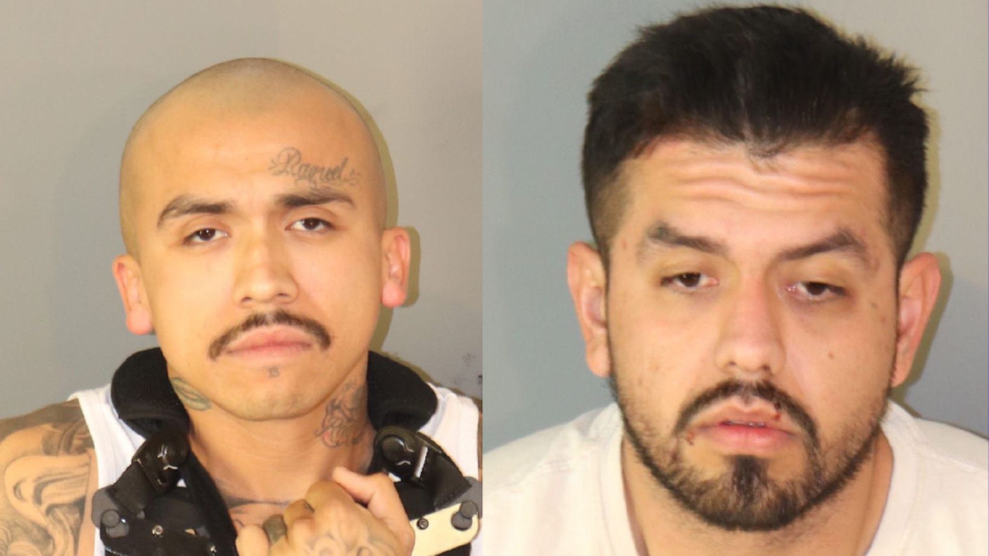 Suspects Gabriel Molina, 29, and Mark Anthony Valdez, 28, were arrested for the murder of a Riverside grandfather who was shot and killed on his front lawn. (Riverside Police Department)