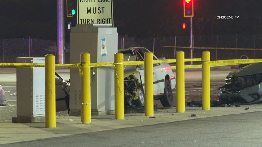 One person was killed in a hit-and-run crash as the suspect fled the scene and ditched their car in Pomona on Nov. 17, 2023. (OnScene.TV)