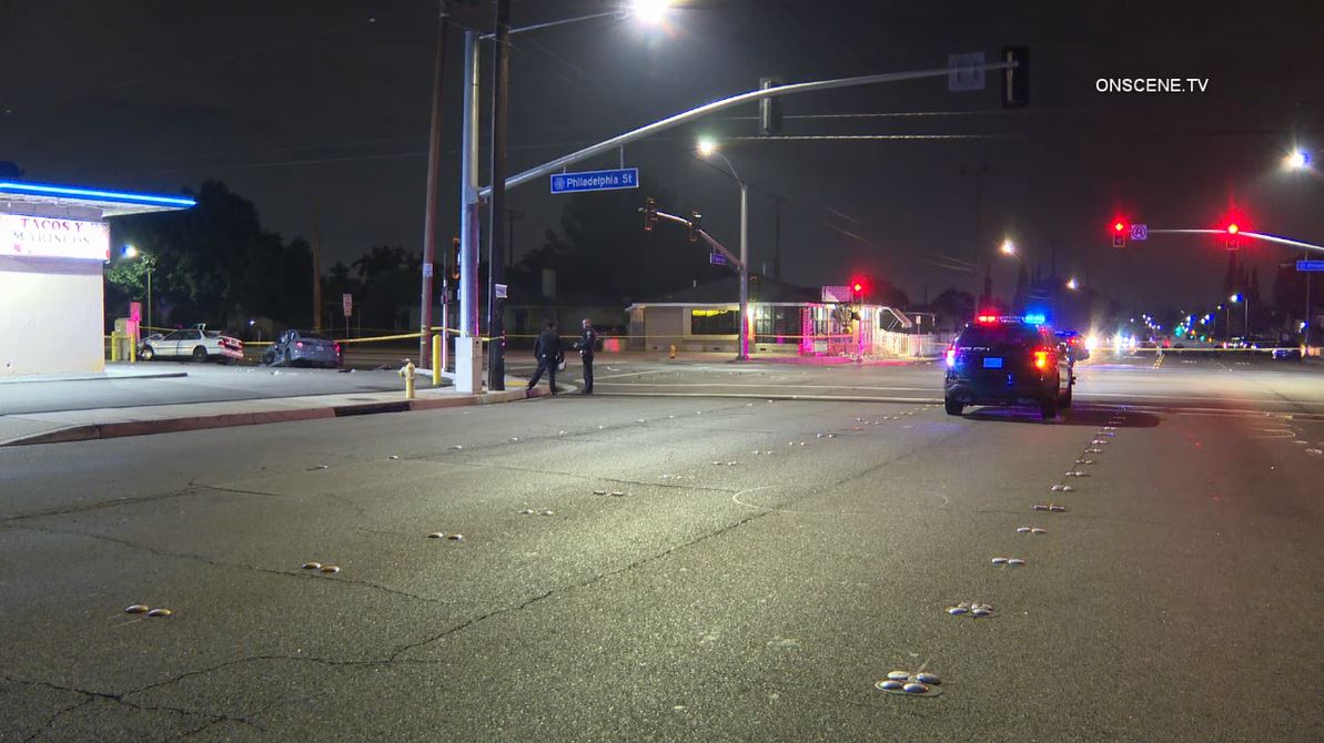 One person was killed in a hit-and-run crash as the suspect fled the scene and ditched their car in Pomona on Nov. 17, 2023. (OnScene.TV)