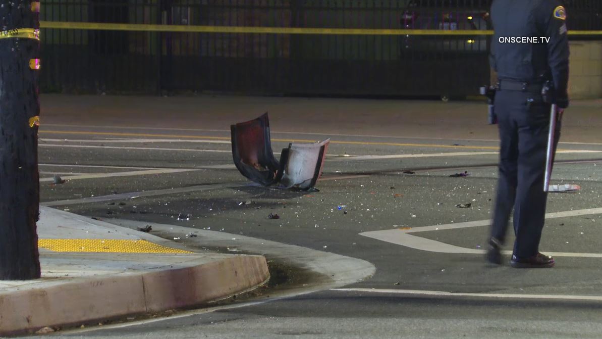 One person was killed in a hit-and-run crash as the suspect fled the scene and ditched their car in Pomona on Nov. 17, 2023. (OnScene.TV)