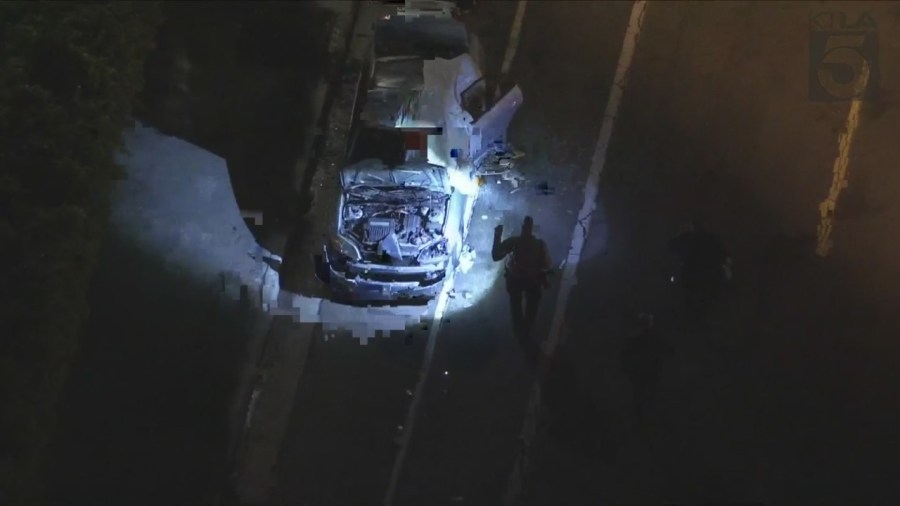 Police are investigating after a body was found inside a burning vehicle in Lincoln Heights on Nov. 9, 2023. (KTLA)