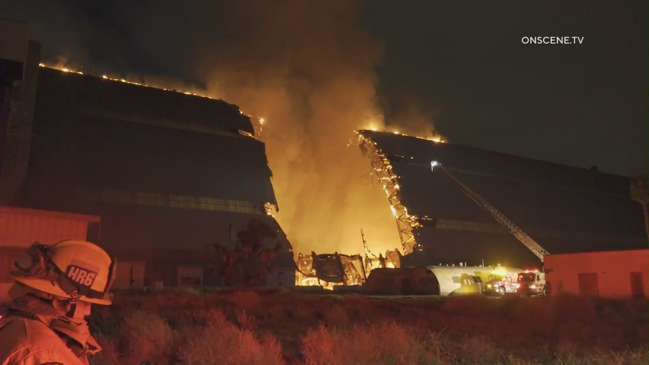 Historic hangar at former air base engulfed in flames