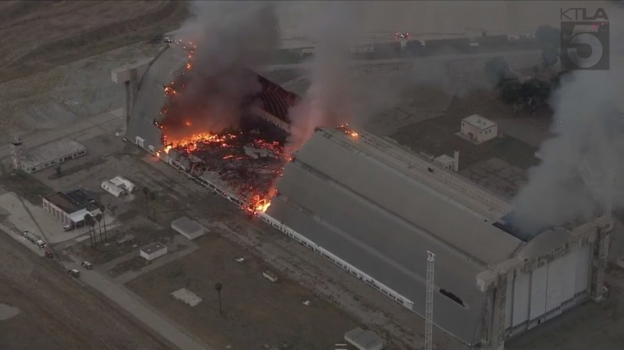 Historic hangar at former air base engulfed in flames