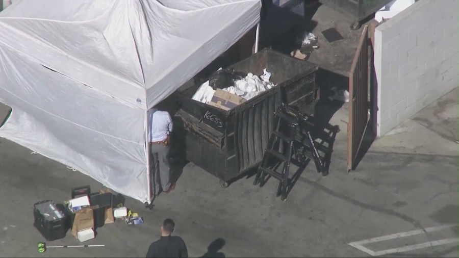 A woman's torso was found in a dumpster in Encino on Nov. 8, 2023. (KTLA)