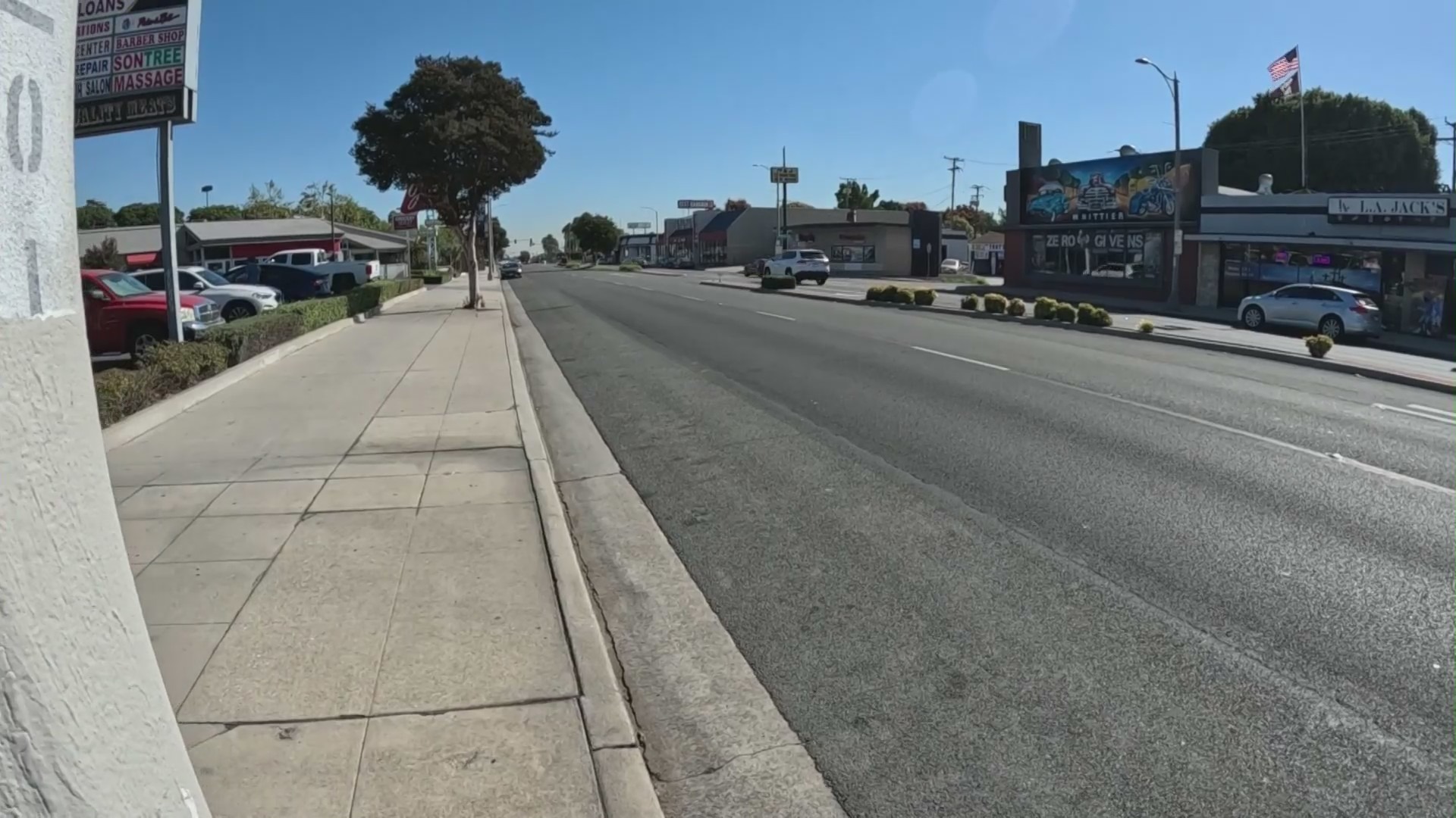 The stretch of Whittier Boulevard where a hit-and-run crash has left a mother of four hospitalized on Oct. 30, 2023. (KTLA)