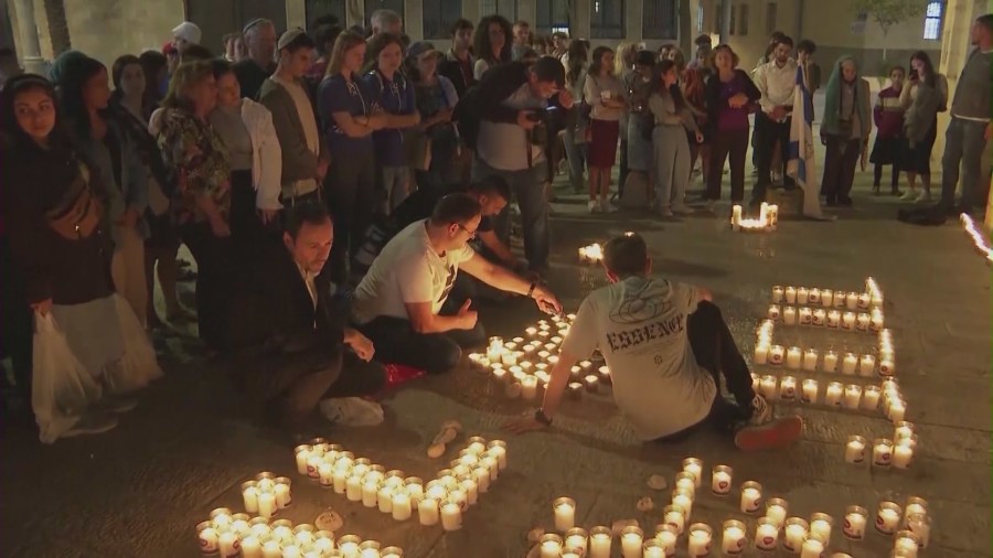 The Israeli-American Council of Los Angeles held a special event on Nov. 7, 2023 at the Saban Theater in Beverly Hills where those affected by the war gathered to share their stories while calling for hostages’ freedom amid the Israel-Hamas War. (KTLA)