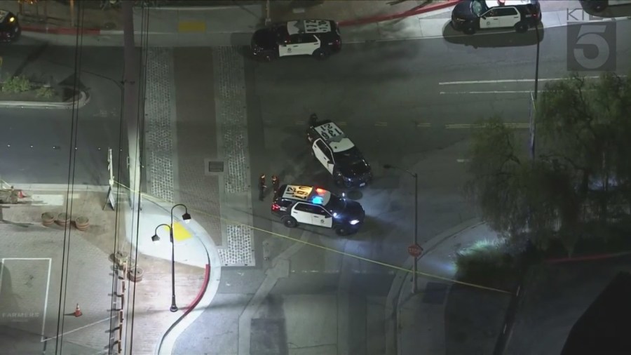 Police repsonded to an officer-involved shooting outside the Sagebrush Cantina in Calabasas on Nov. 1, 2023. (KTLA)