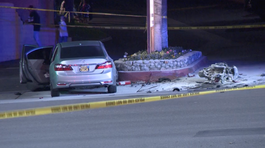 One of the vehicles believed involved in a fatal crash in West Covina on Nov. 23, 2023. (KTLA)