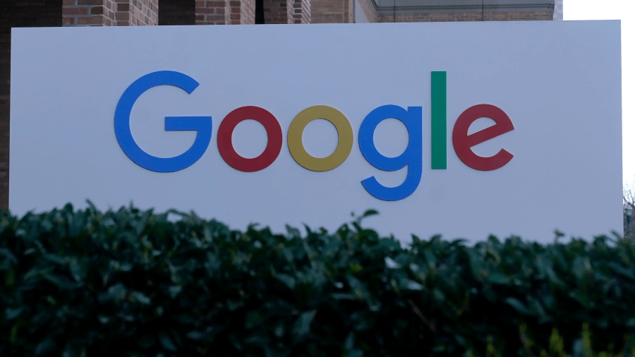 A Google sign is shown at the company's office in San Francisco, on April 12, 2023.