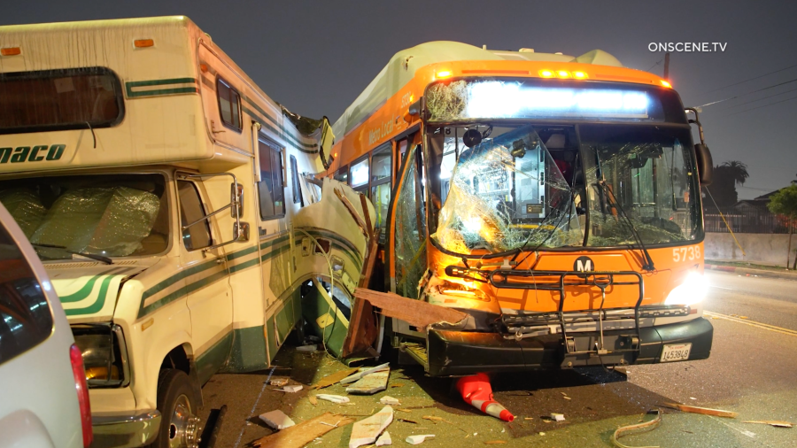 A Metro bus collided with a motorhome in South Los Angeles.