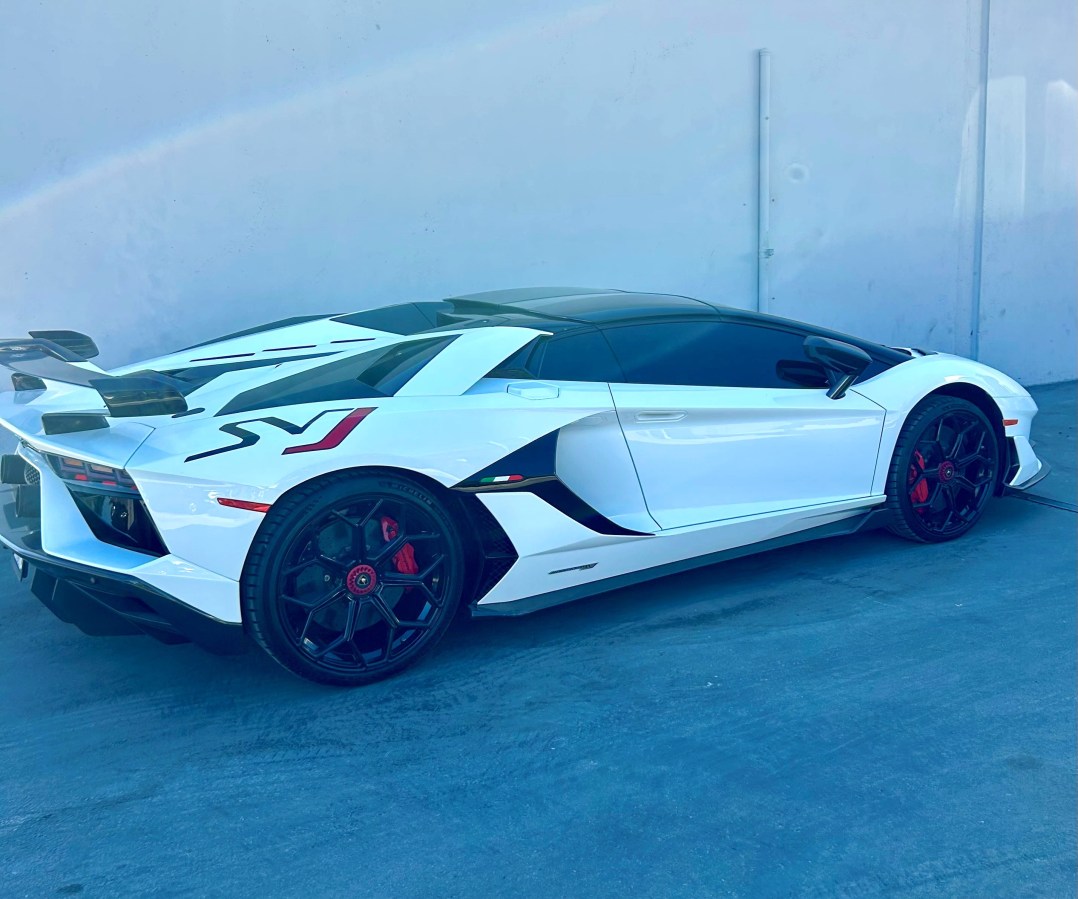 A Lamborghini Aventador recovered after two men were charged in a multi-million dollar car theft scheme in Riverside County. (Riverside County District Attorney's Office)